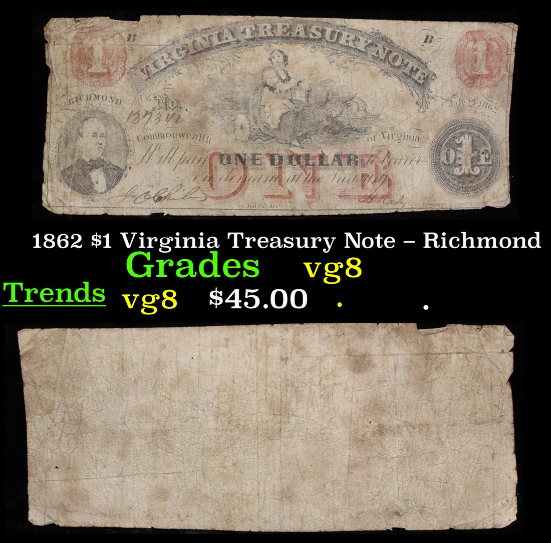 1862 $1 Virginia Treasury Note Ð Richmond Grades vg, (1 of 3)
