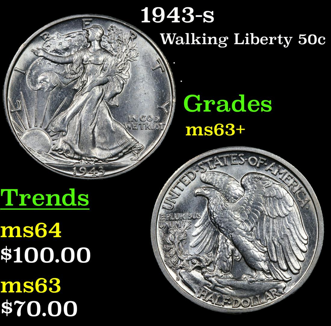 1943-s Walking Liberty 50c Grades Select+ Unc (1 of 3)