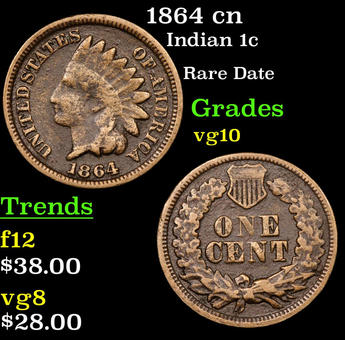 1864 cn Indian 1c Grades vg+ (1 of 3)