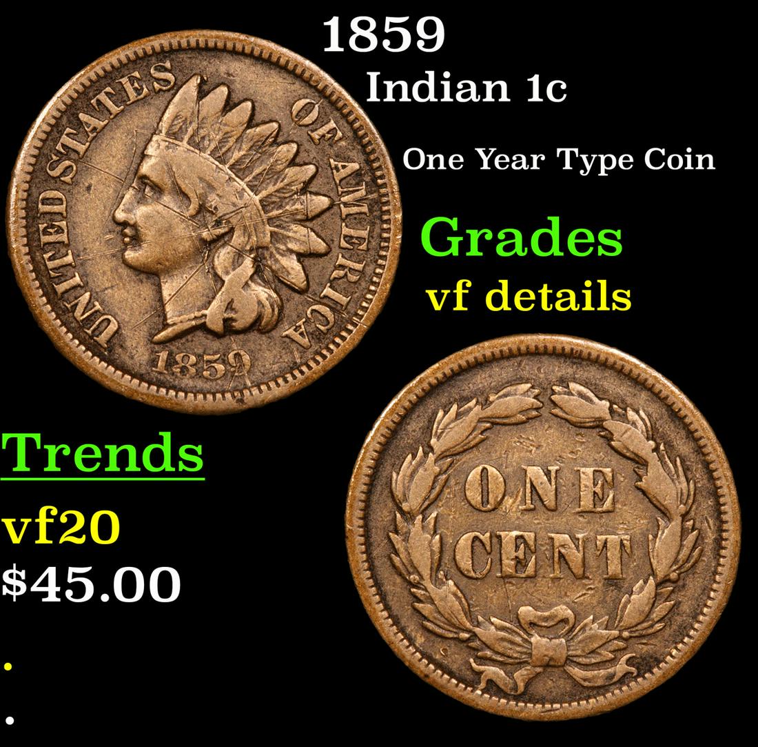 1859 Indian 1c Grades vf details (1 of 3)
