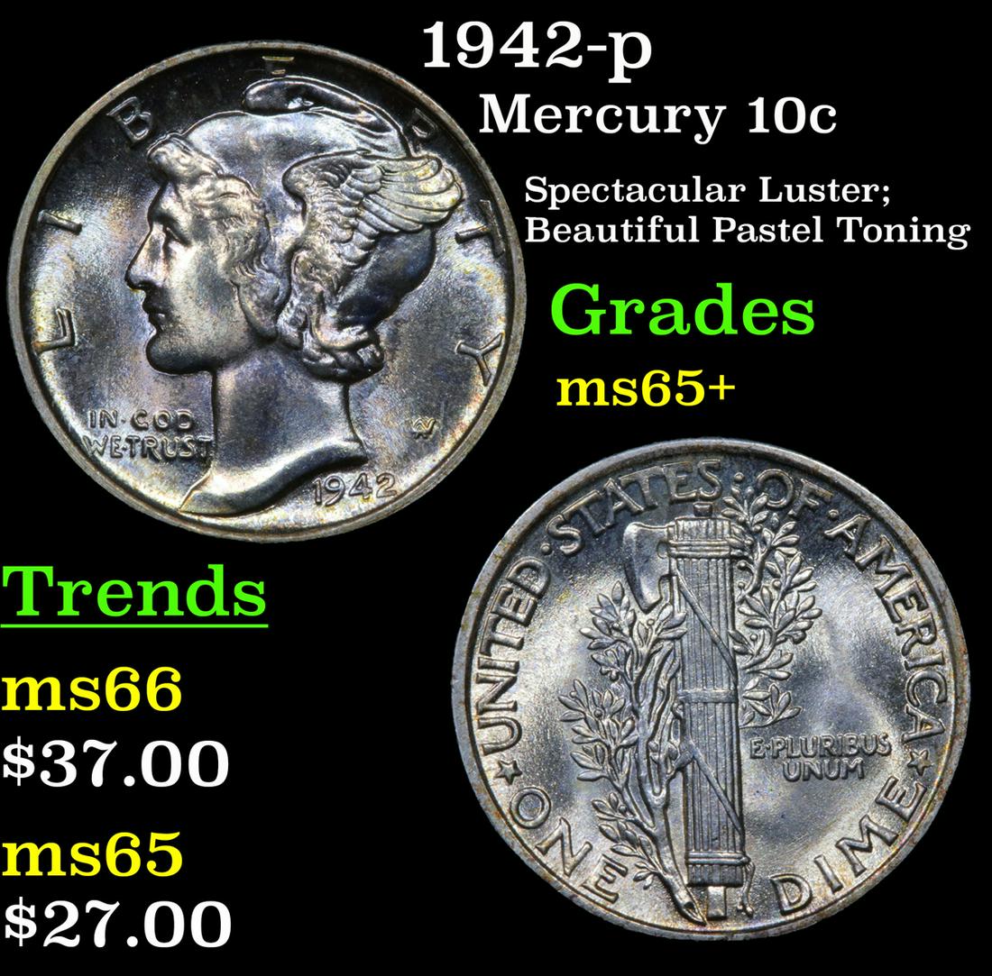 1942-p Mercury 10c Grades GEM+ Unc (1 of 3)