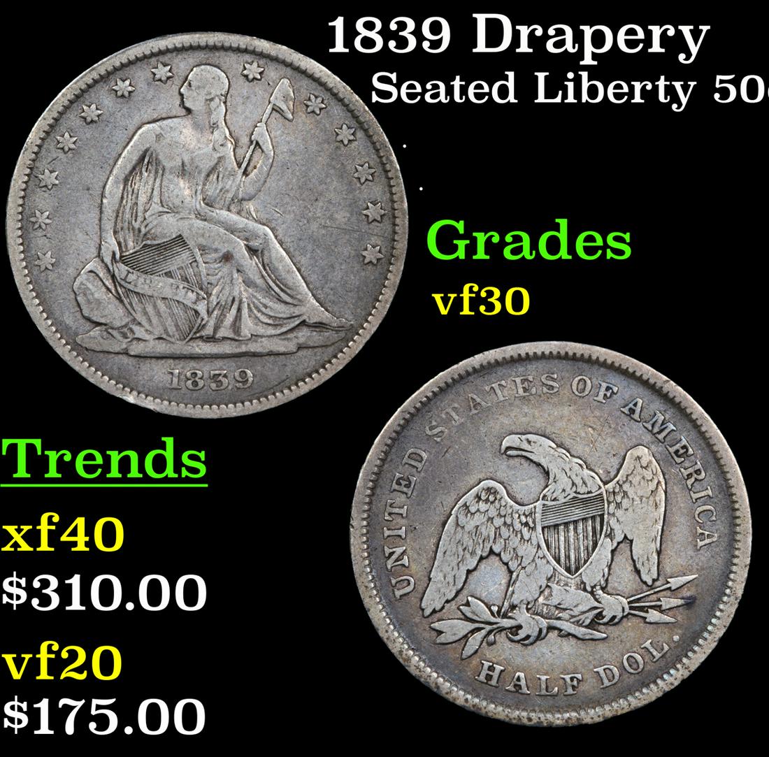 1839 Drapery Seated Liberty 50c Grades vf++ (1 of 3)