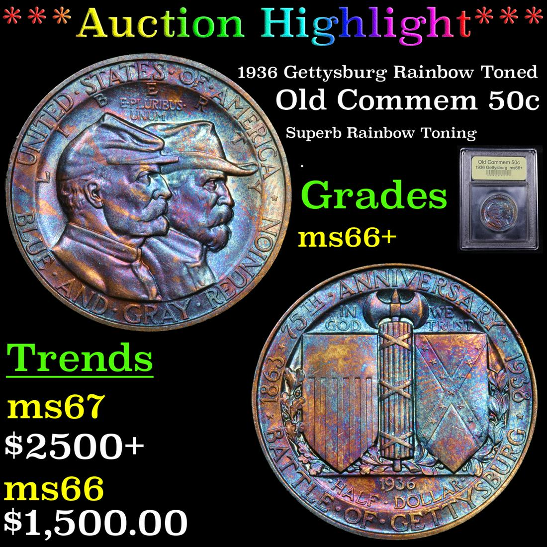 *Highlight* 1936 Gettysburg Rainbow Toned Old Commem (1 of 5)