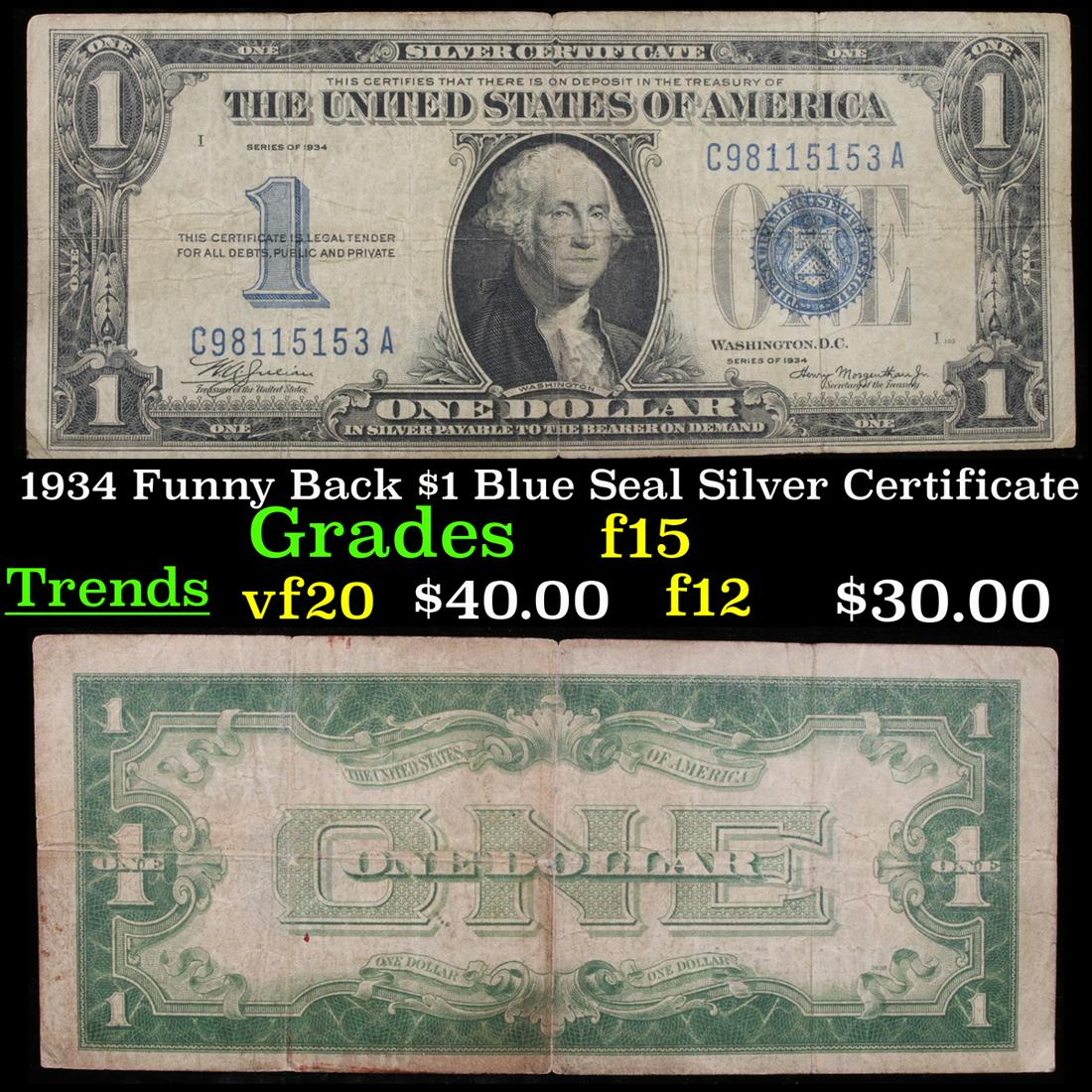 1934 Funny Back $1 Blue Seal Silver Certificate Grades (1 of 3)