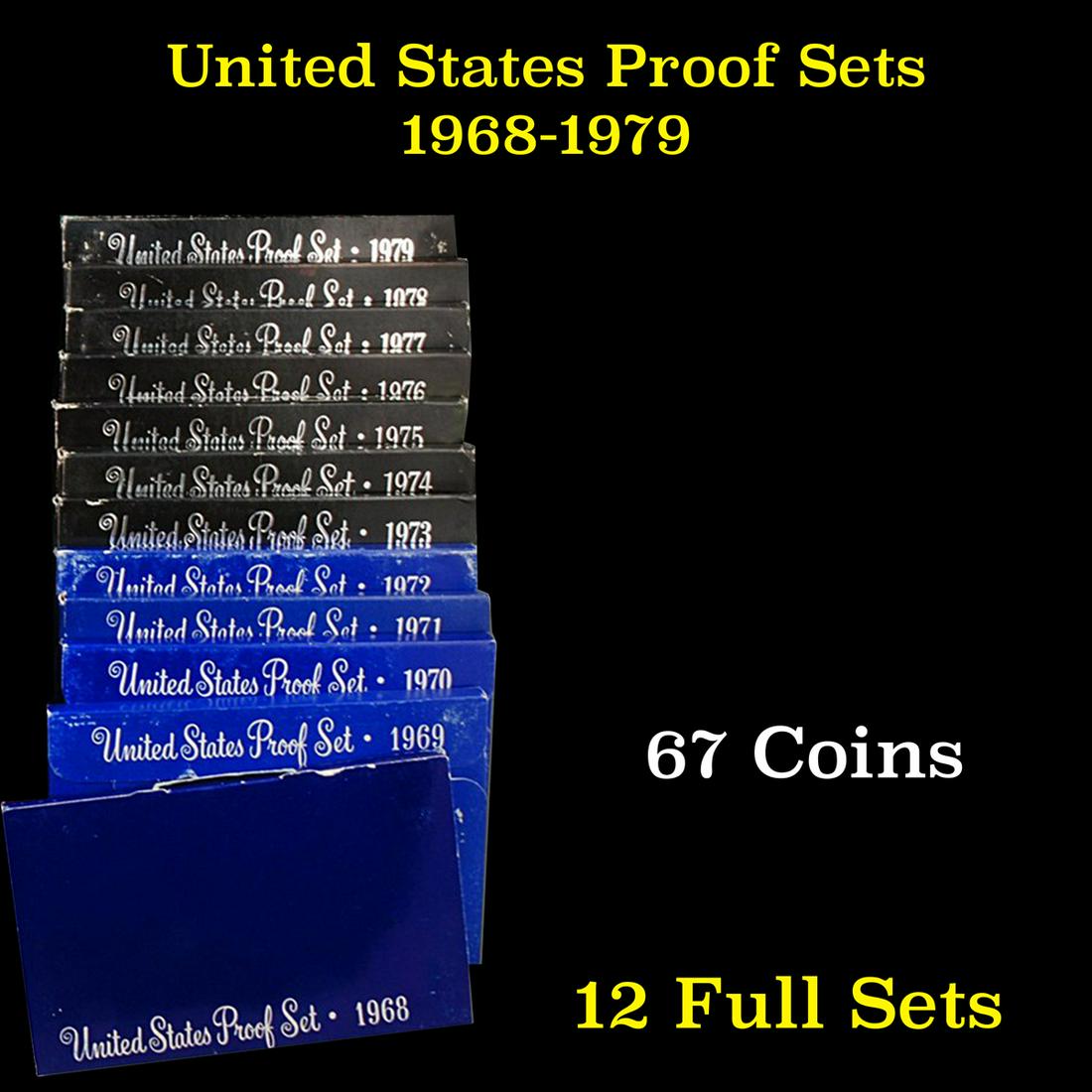 Group of 12 United Sates Proof Sets 1968-1979 67 coins (1 of 13)