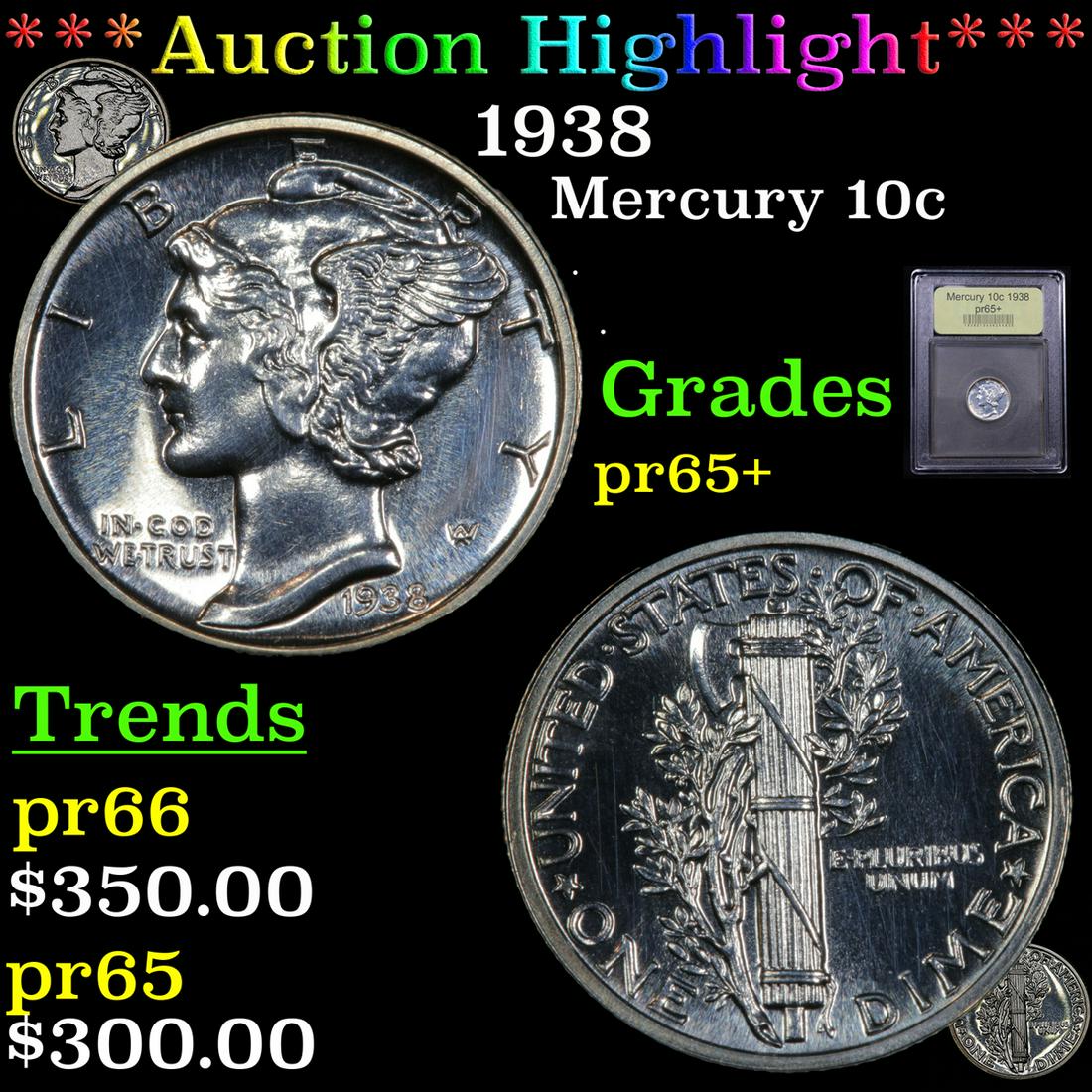 *Highlight* 1938 Mercury 10c Graded GEM+ Proof (1 of 7)