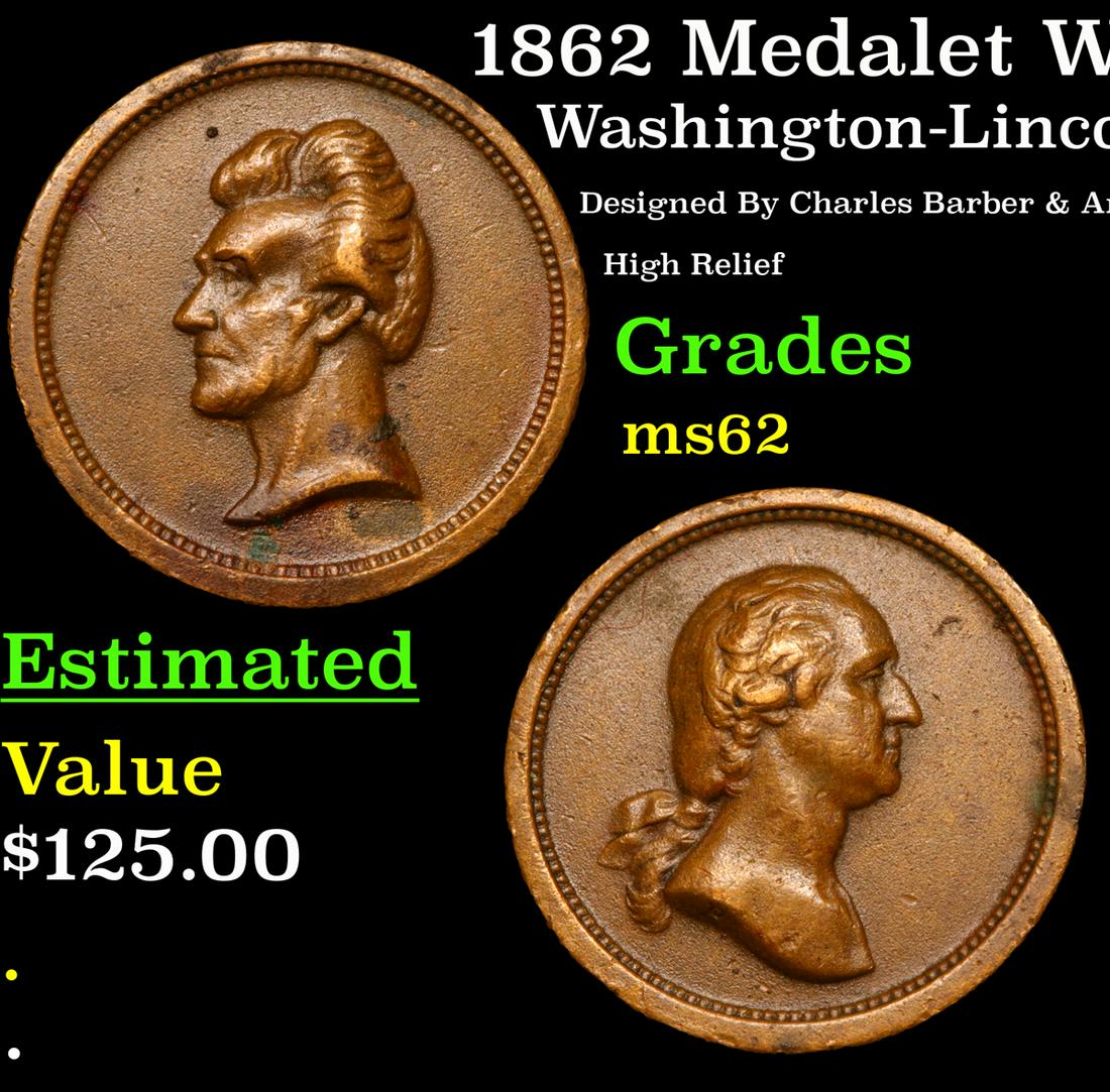 1862 Medalet Washington & Lincoln Washington-Lincoln (1 of 3)