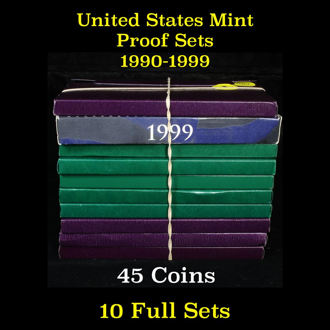 Group of 10 United States Mint Proof Sets 1990-1999 54 (1 of 11)