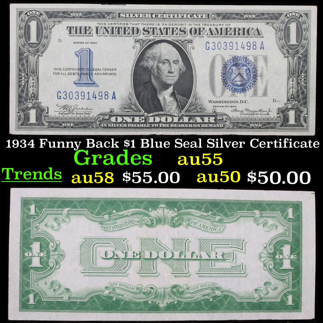 1934 Funny Back $1 Blue Seal Silver Certificate Grades (1 of 3)
