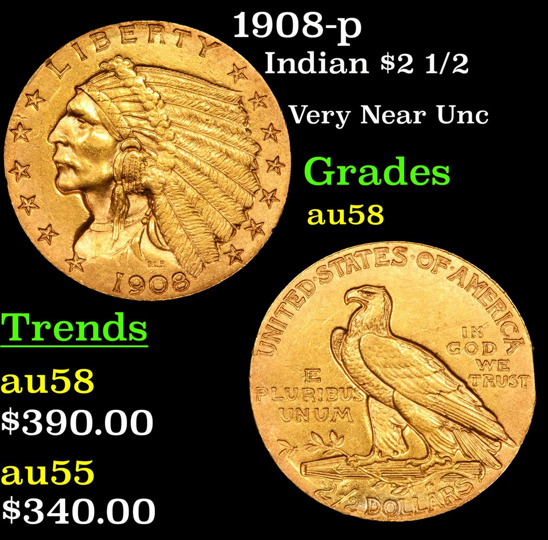 1908-p Indian $2 1/2 Grades Choice AU/BU Slider (1 of 3)
