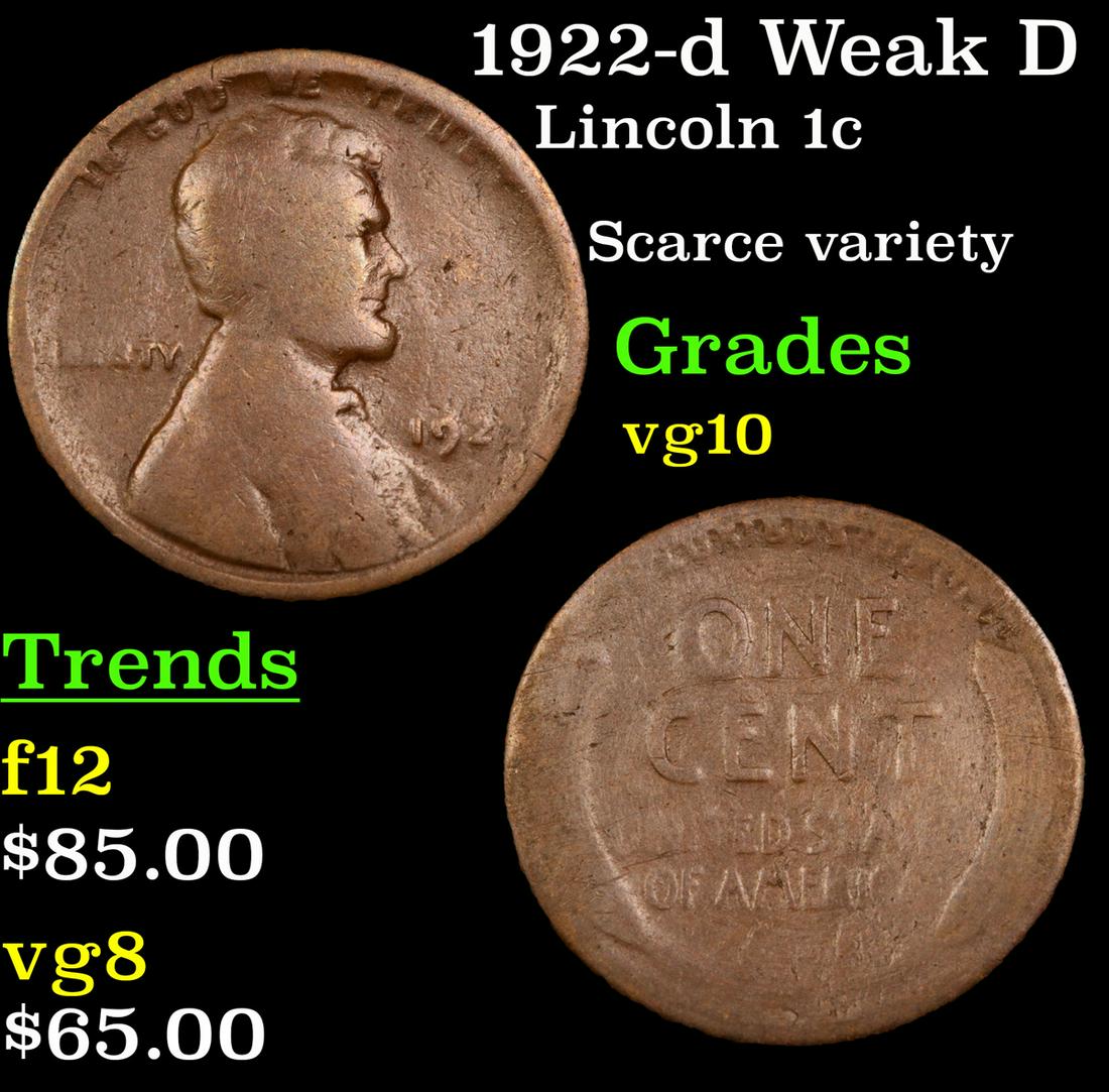 1922-d Weak D Lincoln 1c Grades vg+ (1 of 3)
