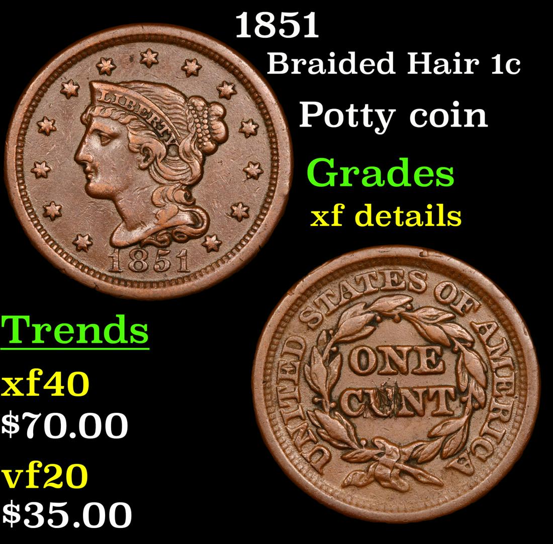 1851 Braided Hair 1c Grades xf details (1 of 3)