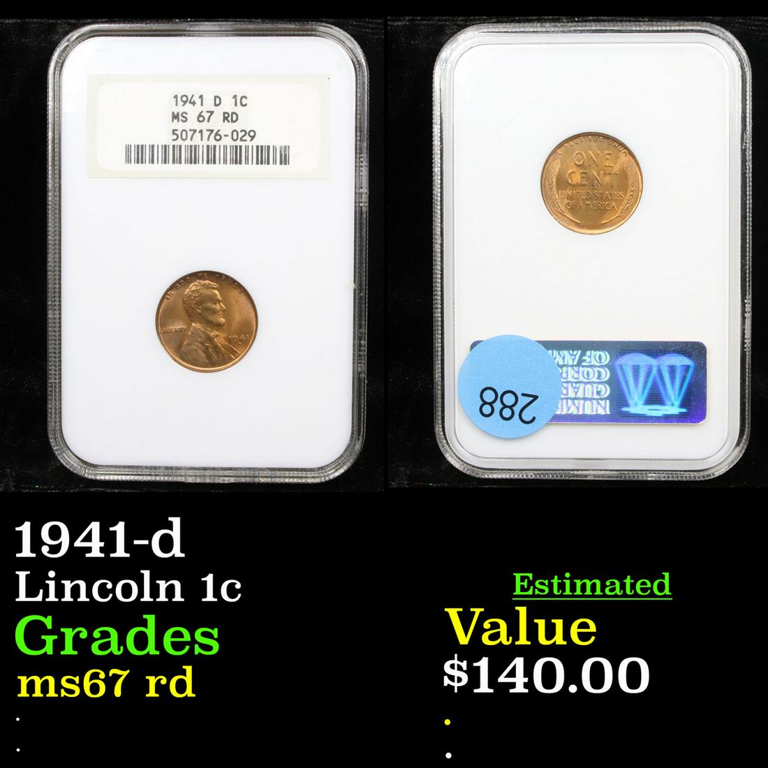 1941-d Lincoln 1c Graded ms67 rd (1 of 3)