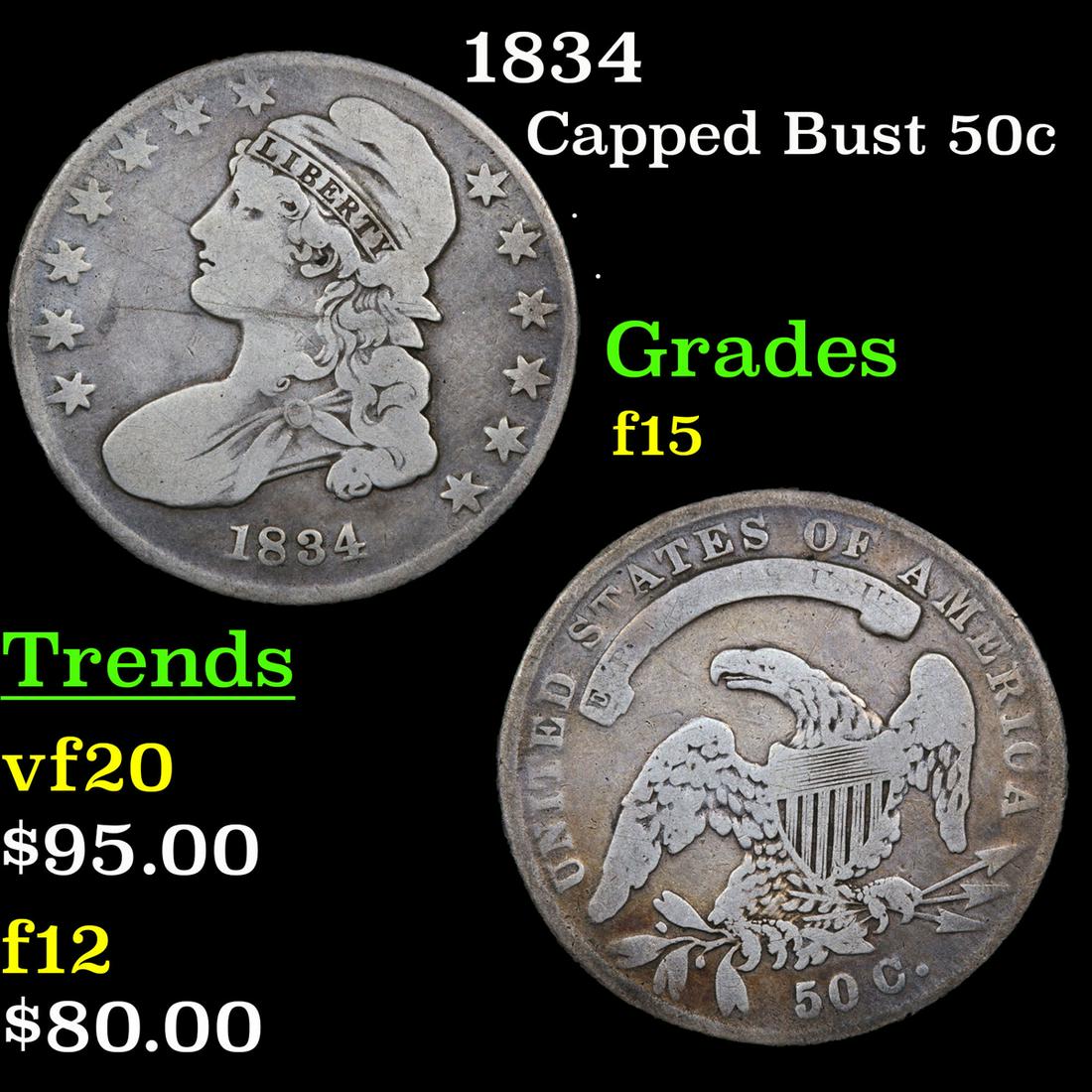 1834 Capped Bust 50c Grades f+ (1 of 3)