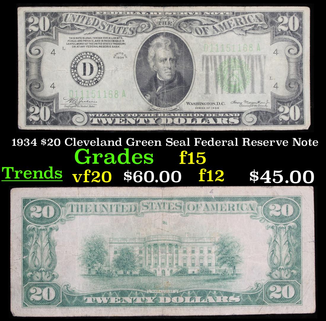 1934 $20 Cleveland Green Seal Federal Reserve Note (1 of 3)