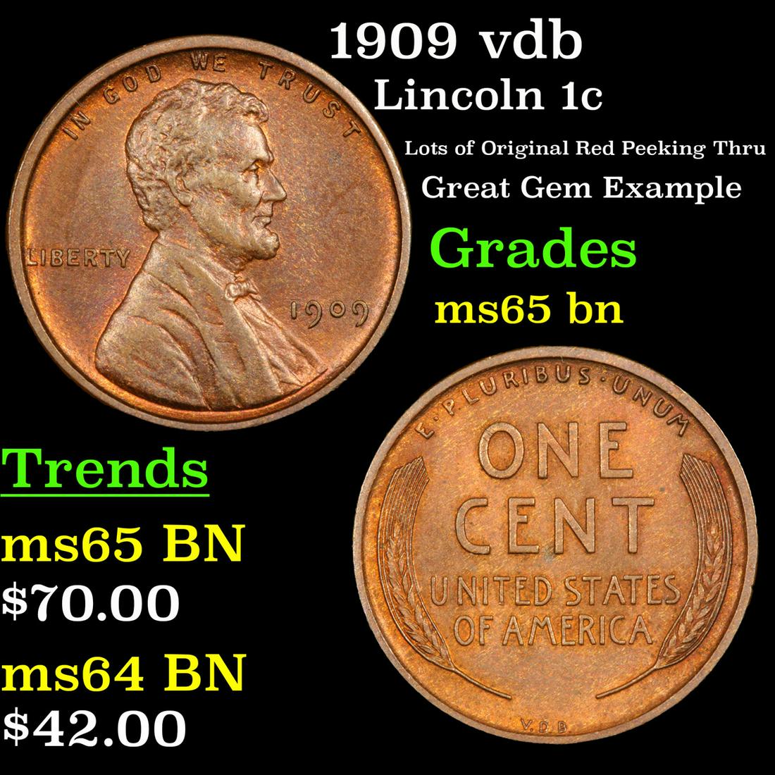 1909 vdb Lincoln 1c Grades GEM Unc BN (1 of 3)