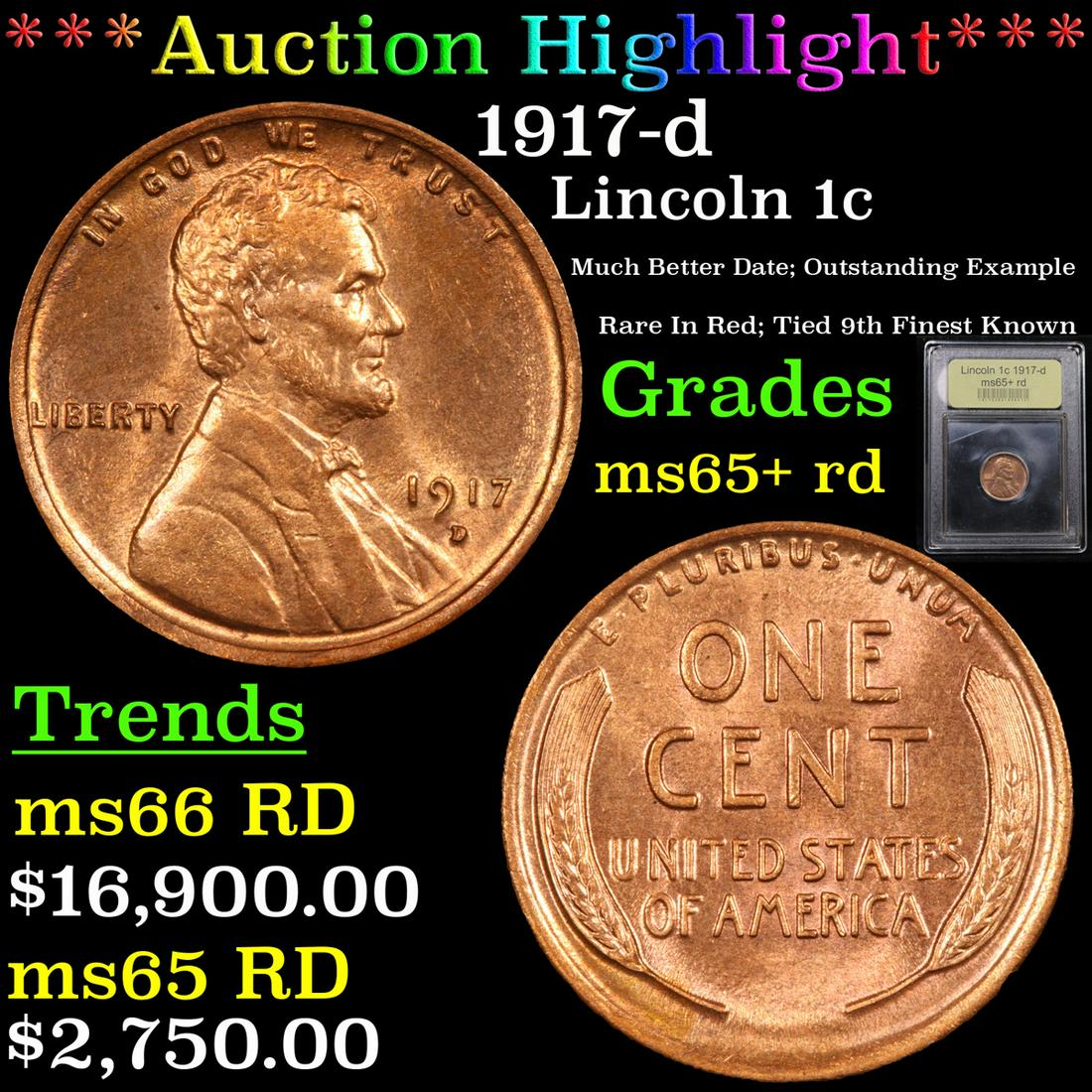 *Highlight* 1917-d Lincoln 1c Graded Gem+ Unc RD (1 of 5)