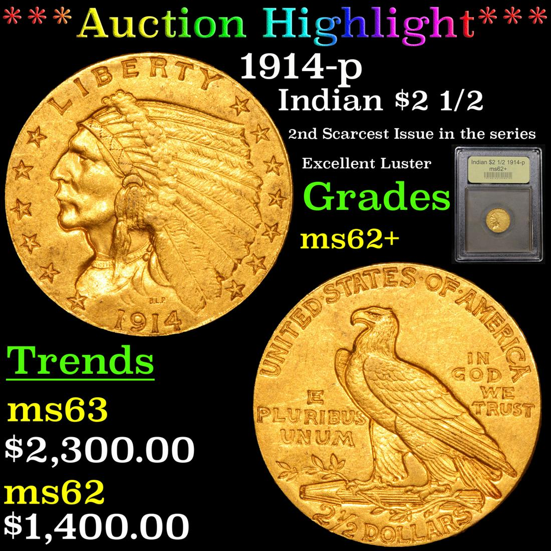 *Highlight* 1914-p Indian $2 1/2 Graded Select Unc (1 of 5)