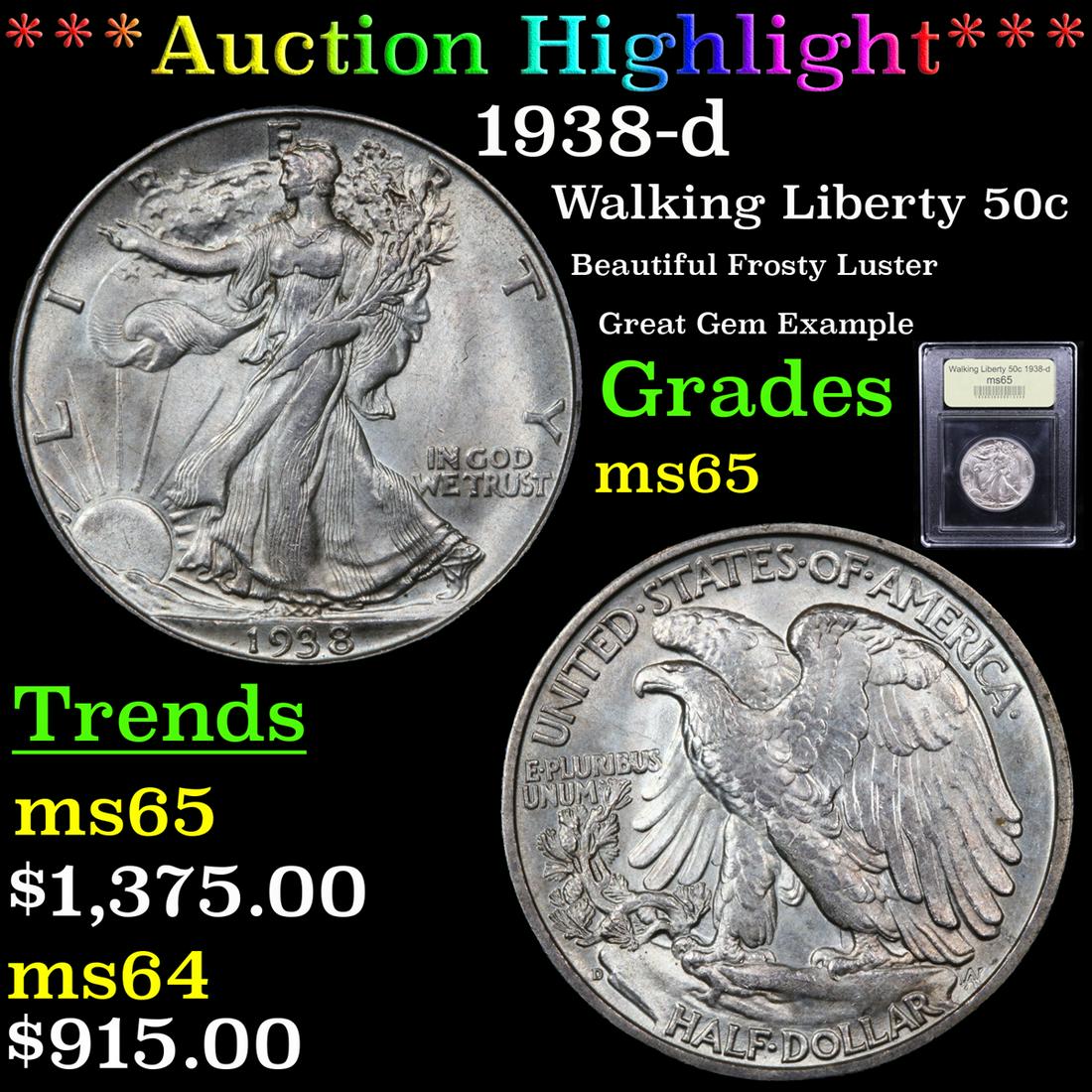 ***Auction Highlight*** 1938-d Walking Liberty Half (1 of 5)