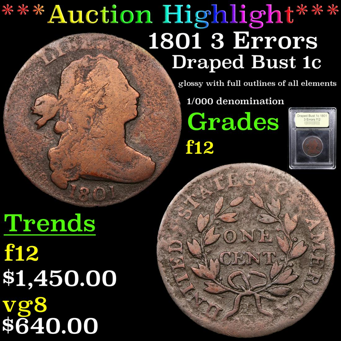 ***Auction Highlight*** 1801 3 Errors Draped Bust Large (1 of 5)