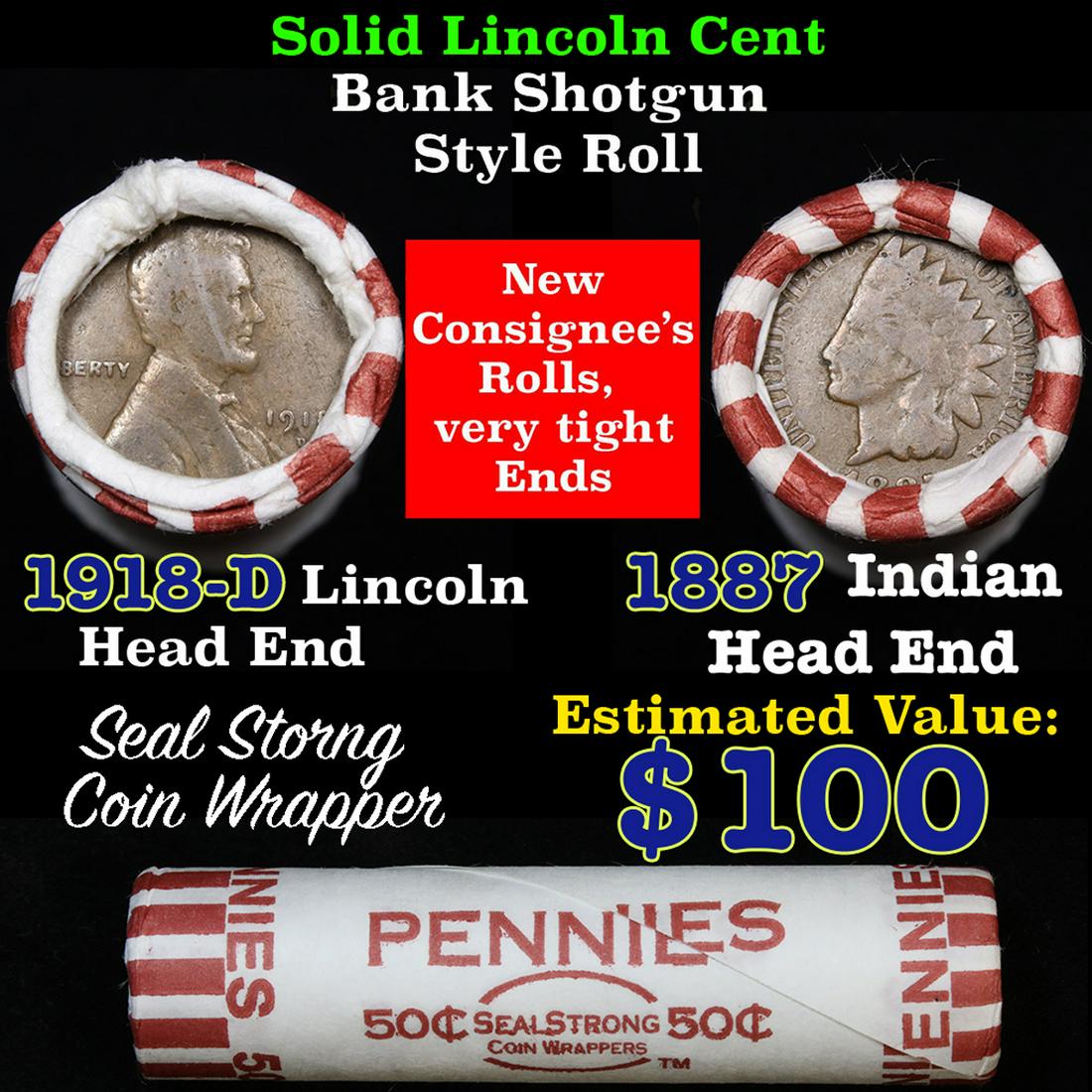 Mixed small cents 1c orig shotgun roll, 1918-d Wheat (1 of 4)