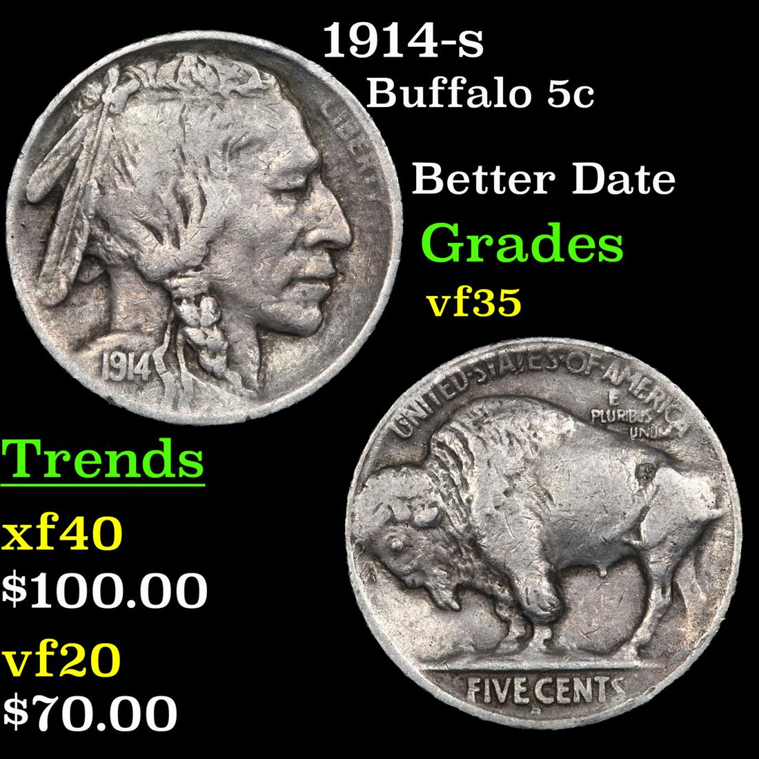 1914-s Buffalo Nickel 5c Grades vf++ (1 of 3)