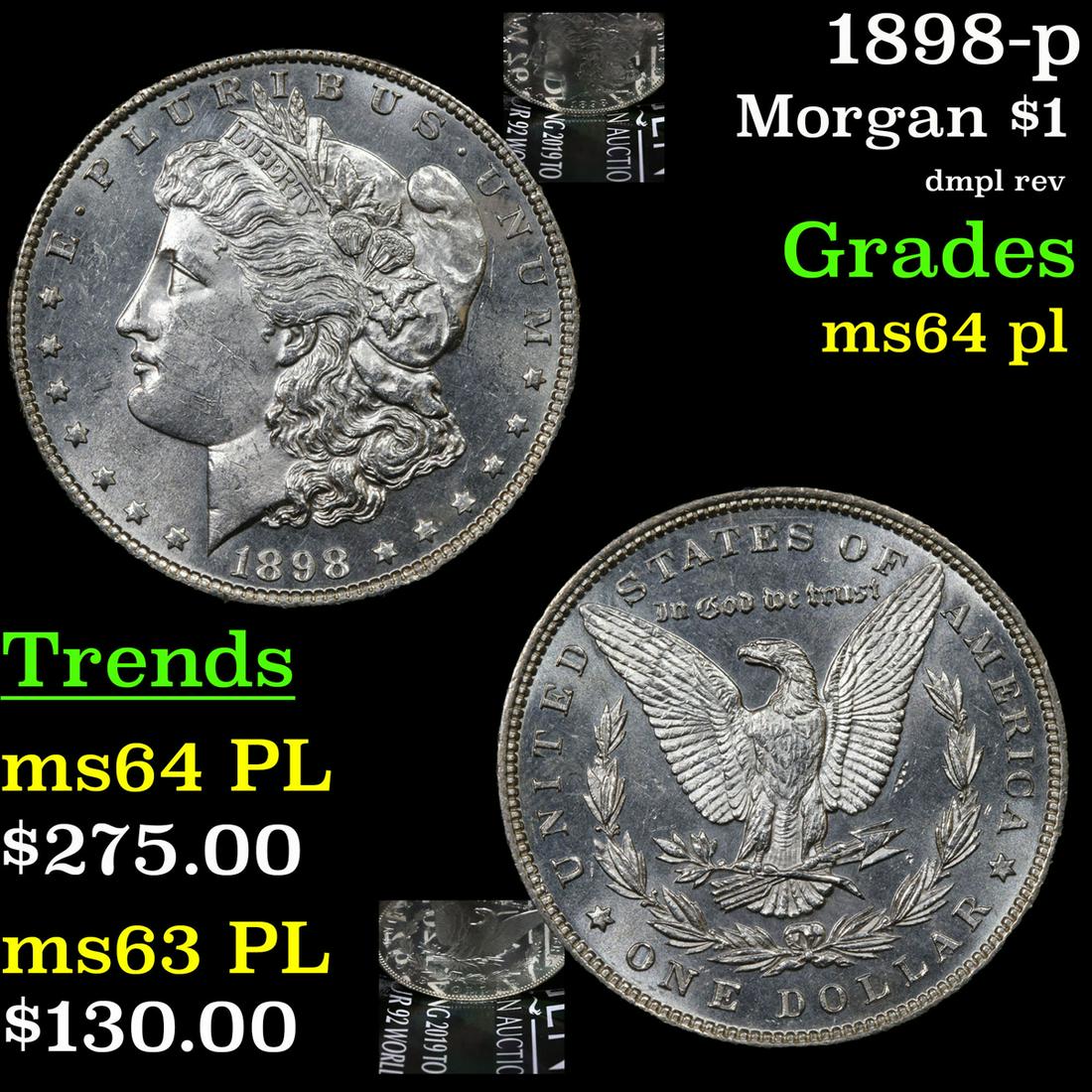 1898-p Morgan Dollar $1 Grades Choice Unc PL (1 of 7)