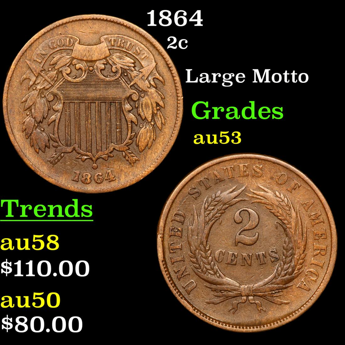 1864 Two Cent Piece 2c Grades Select AU (1 of 3)