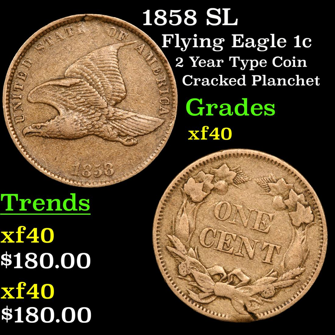 1858 SL Flying Eagle Cent 1c Grades xf (1 of 3)