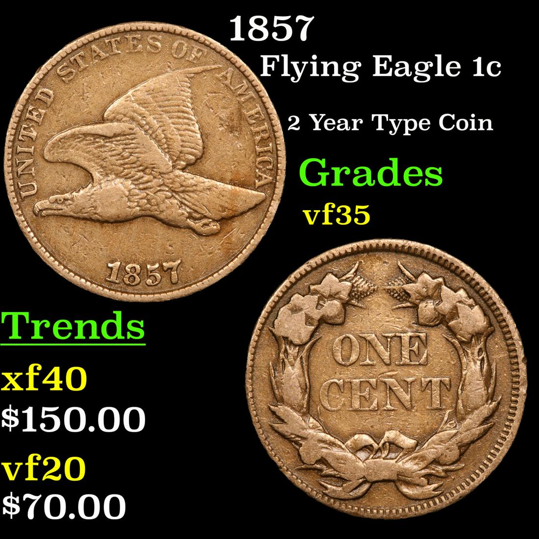 1857 Flying Eagle Cent 1c Grades vf++ (1 of 3)