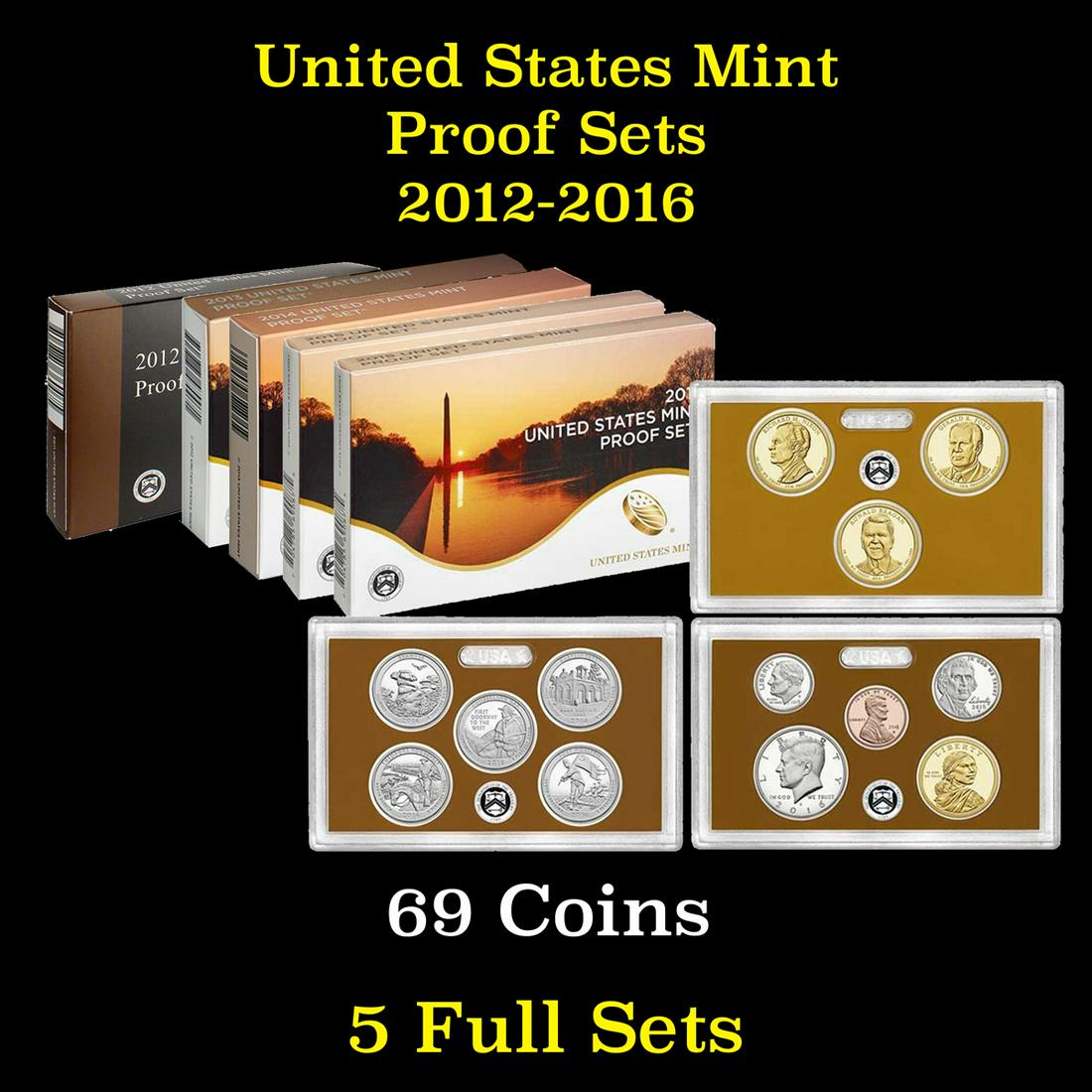 Group of 5 United States Mint Proof Set 2012-2016 65 (1 of 6)