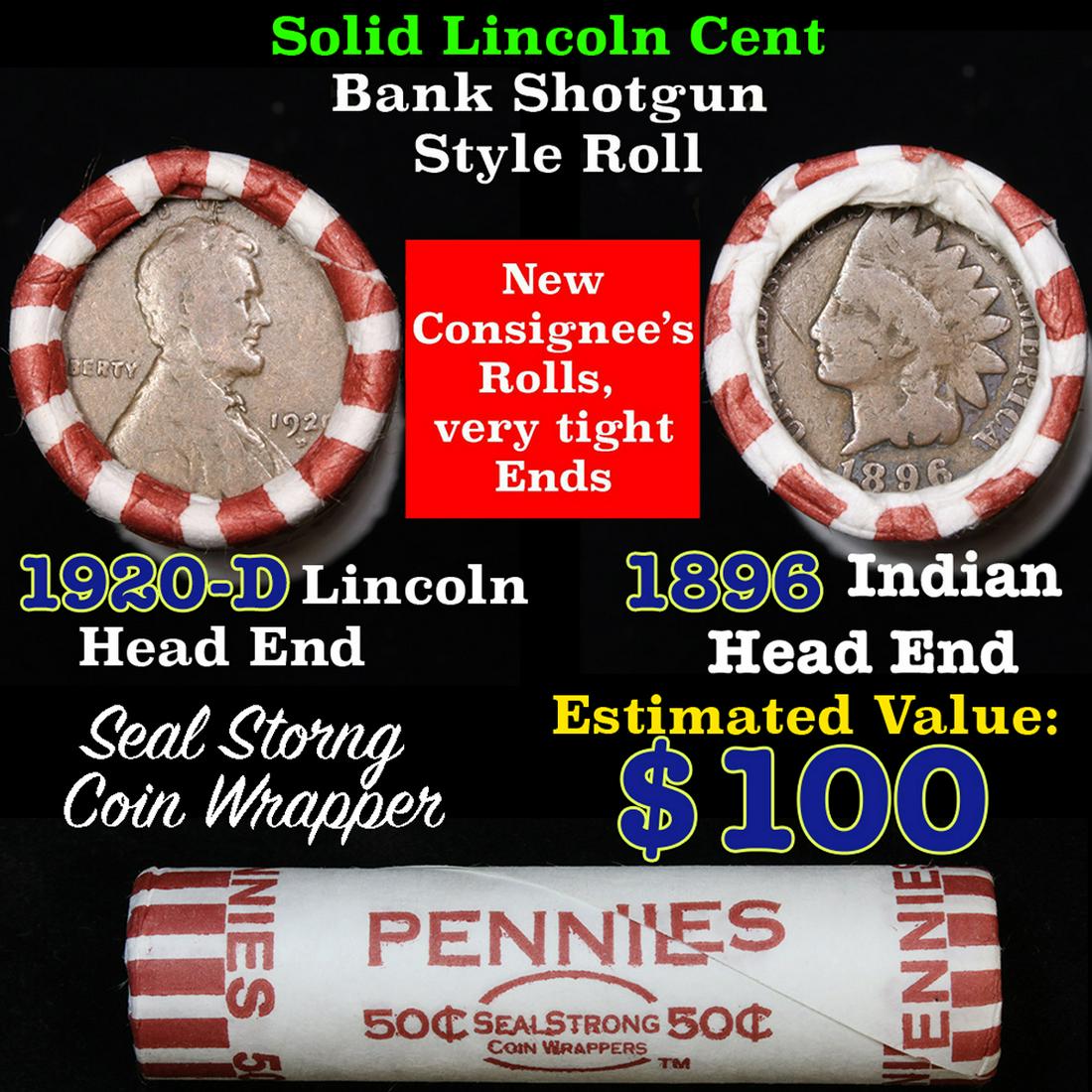 Mixed small cents 1c orig shotgun roll, 1920-d Wheat (1 of 4)