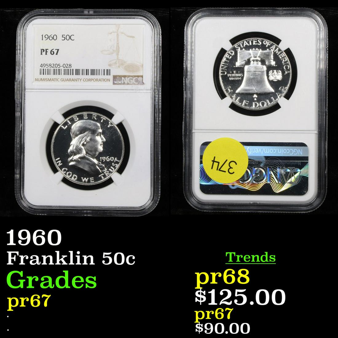Proof NGC 1960 Franklin Half Dollar 50c Graded pr67 By (1 of 3)
