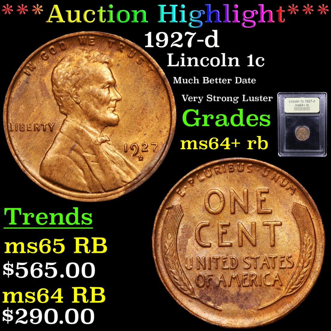 ***Auction Highlight*** 1927-d Lincoln Cent 1c Graded (1 of 5)
