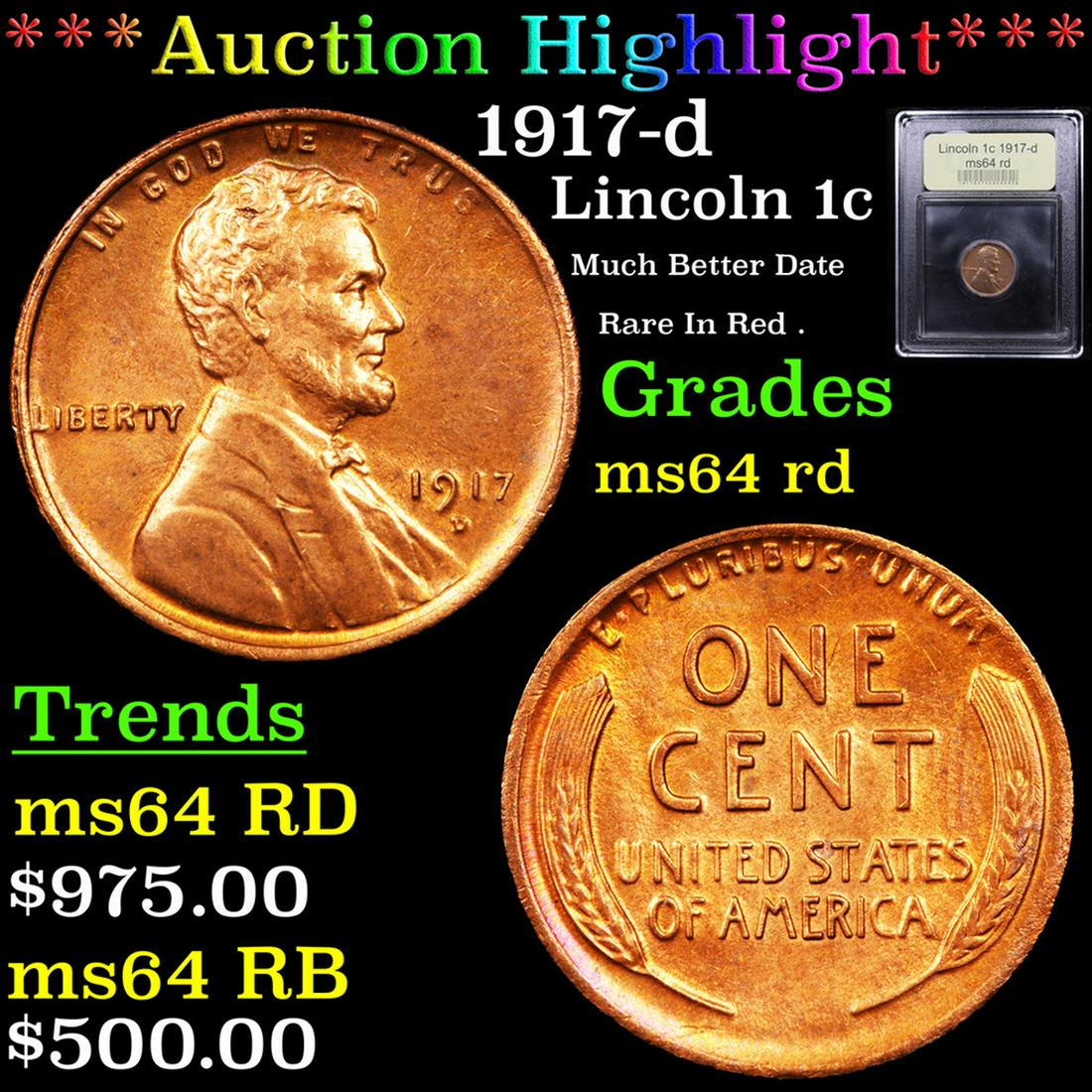 ***Auction Highlight*** 1917-d Lincoln Cent 1c Graded (1 of 5)