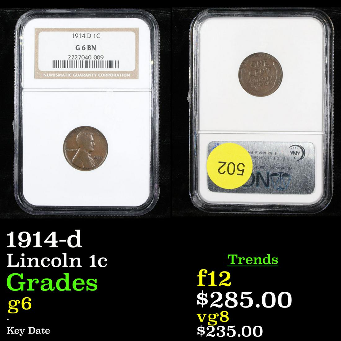 NGC 1914-d Lincoln Cent 1c Graded g6 By NGC (1 of 3)