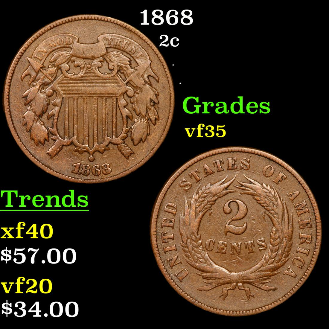 1868 Two Cent Piece 2c Grades vf++ (1 of 3)