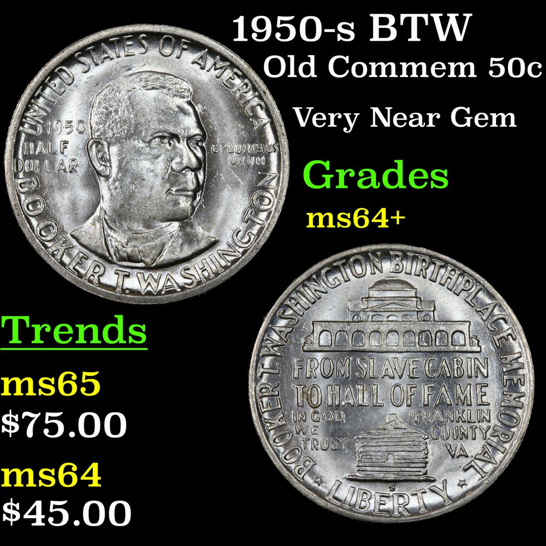 1950-s BTW Old Commem Half Dollar 50c Grades Choice+ (1 of 3)