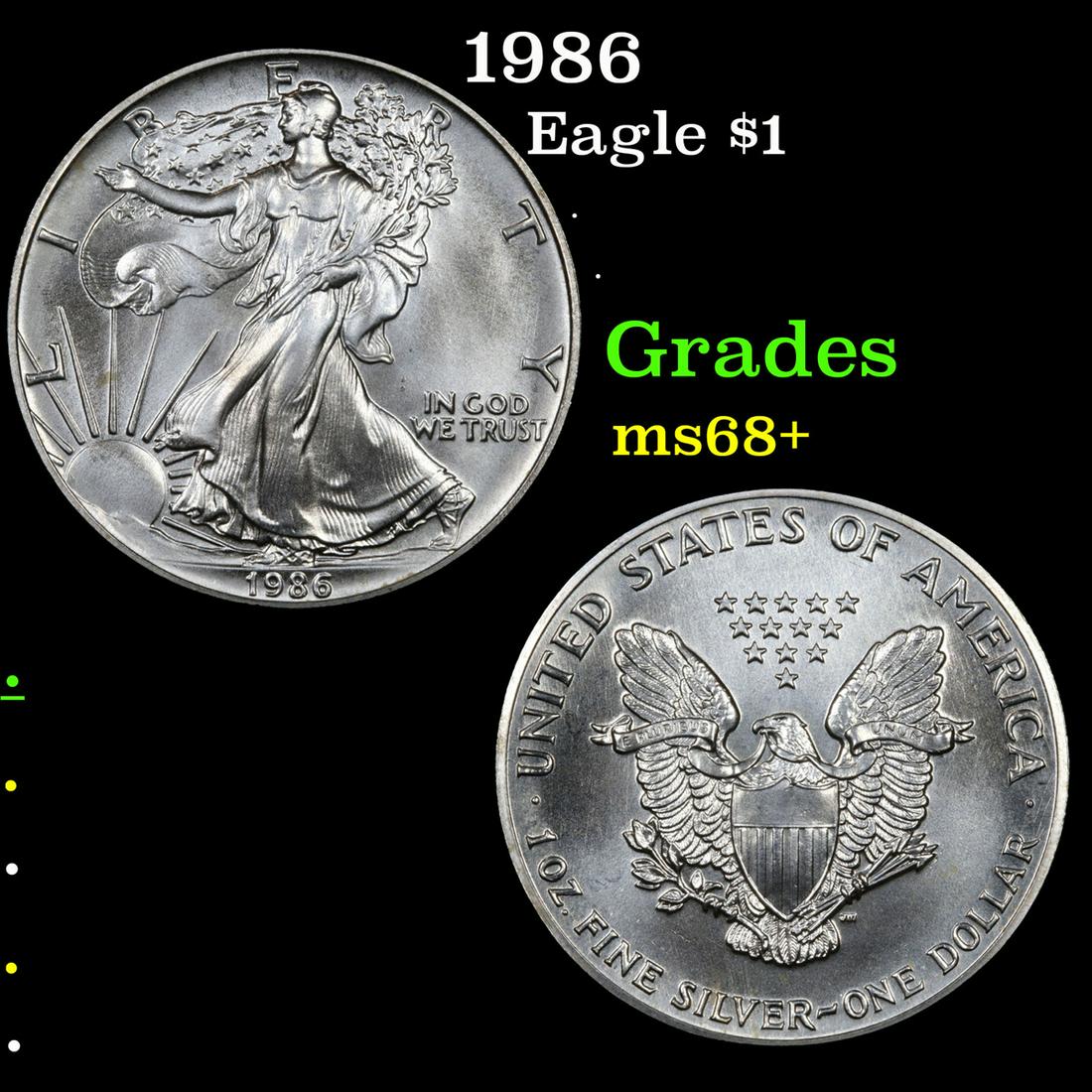 1986 Silver Eagle Dollar $1 Grades Gem++ Unc (1 of 3)