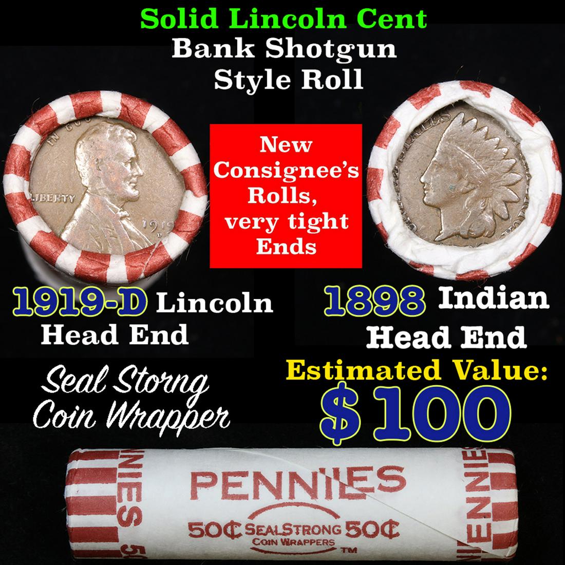 Mixed small cents 1c orig shotgun roll, 1919-d Wheat (1 of 4)
