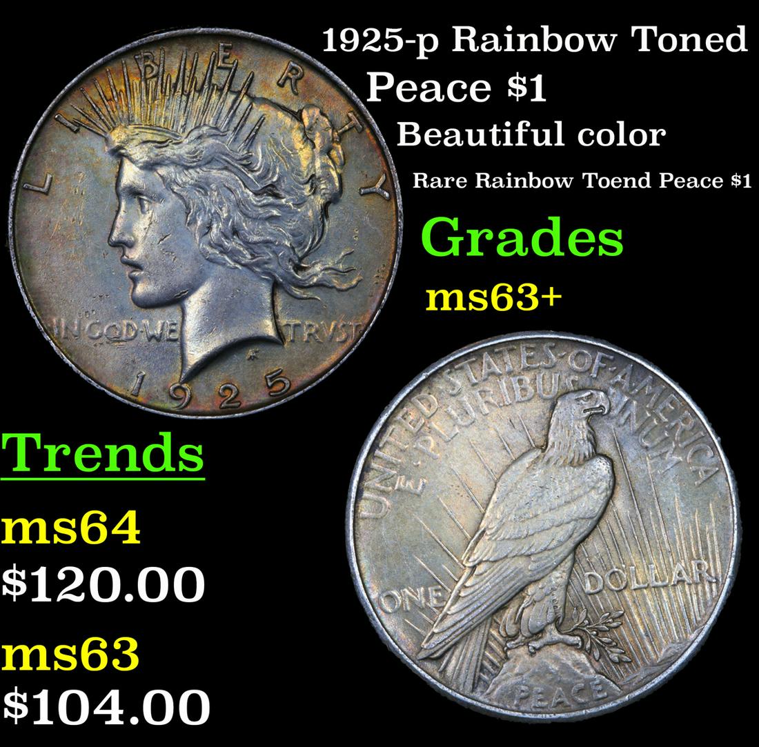 1925-p Rainbow Toned Peace $1 Grades Select+ Unc (1 of 3)