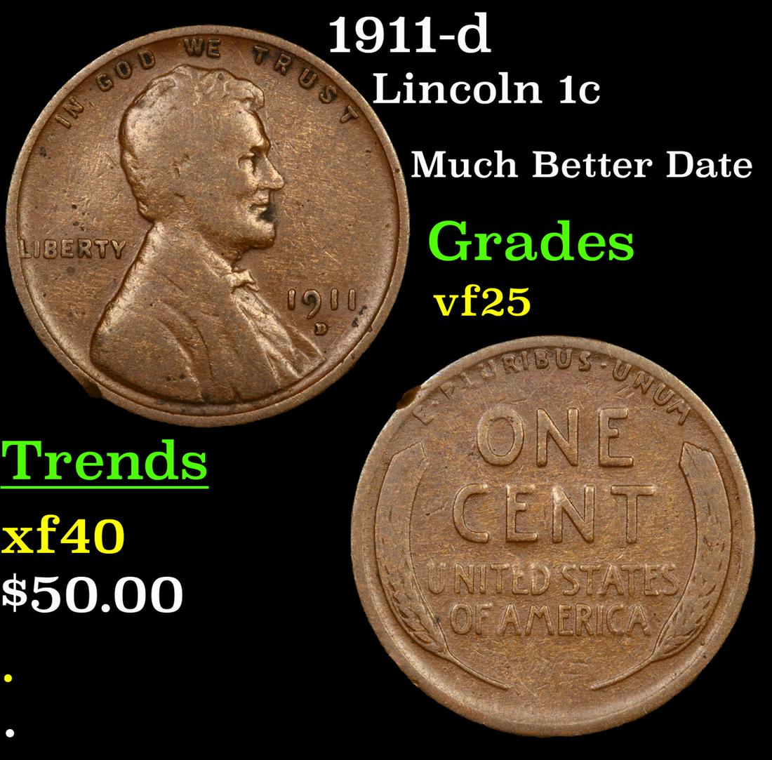 1911-d Lincoln 1c Grades vf+ (1 of 3)