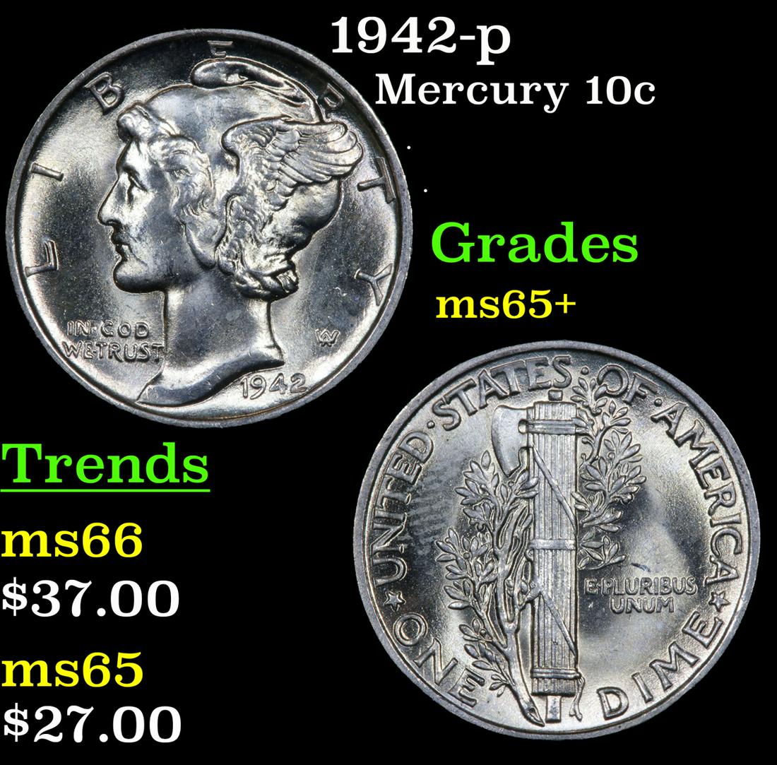 1942-p Mercury 10c Grades GEM+ Unc (1 of 3)