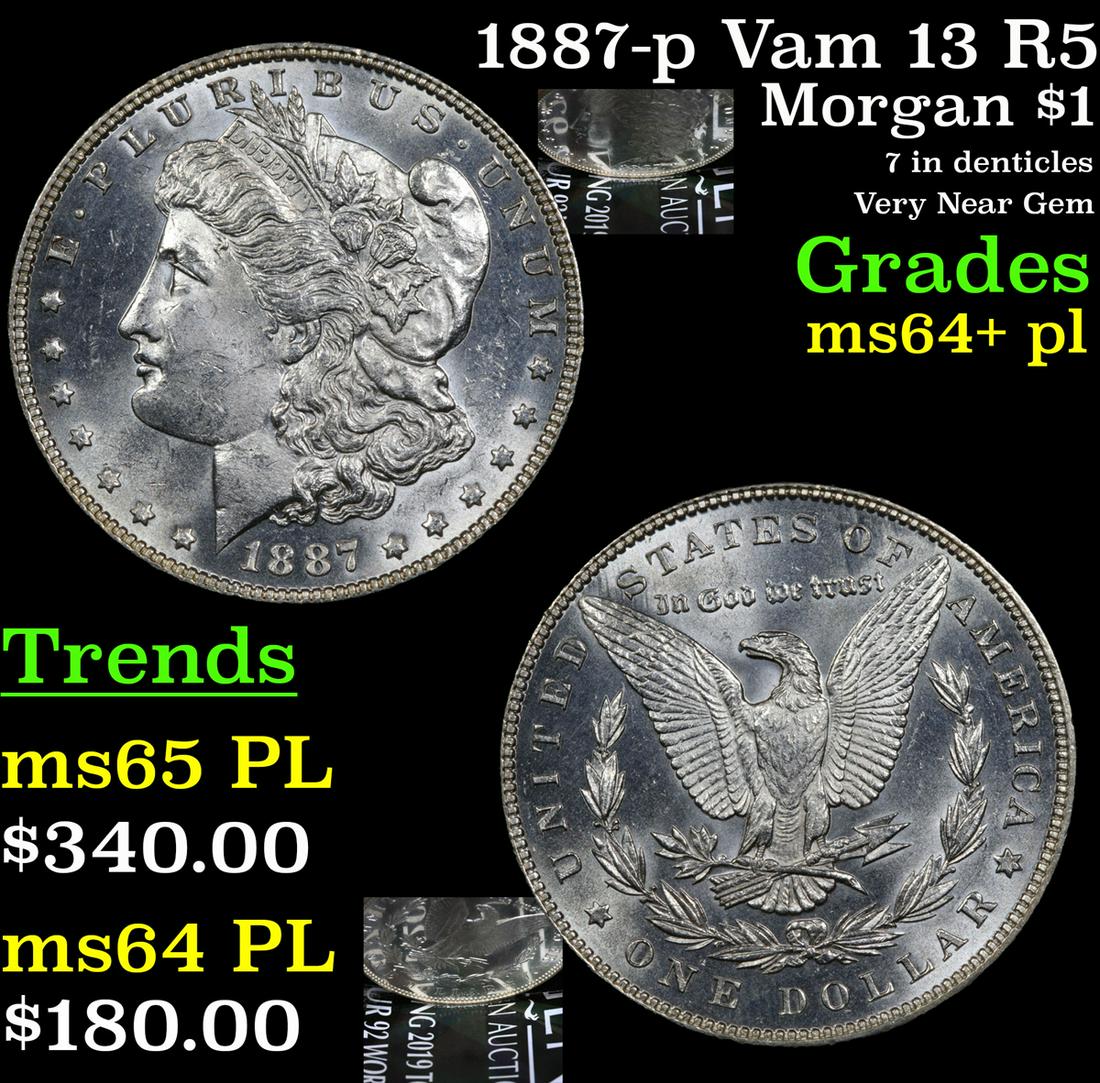 1887-p Vam 13 R5 Morgan $1 Grades Choice Unc+ PL (1 of 7)