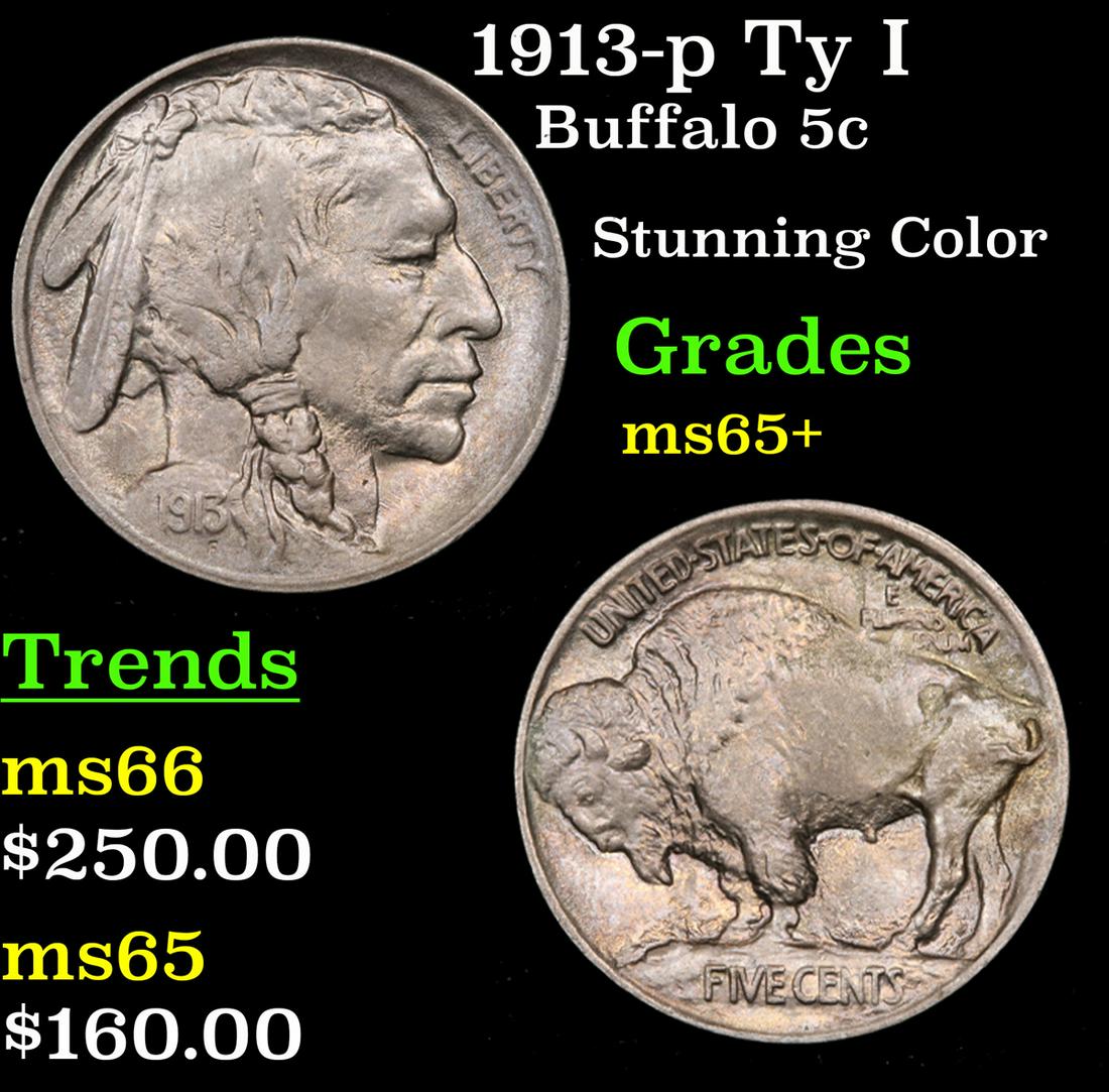 1913-p Ty I Buffalo 5c Grades GEM+ Unc (1 of 3)