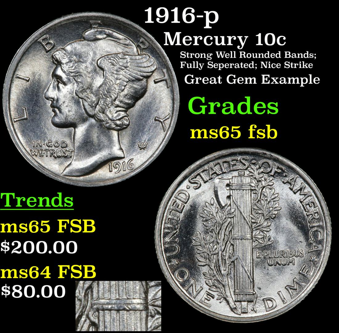 1916-p Mercury 10c Grades GEM FSB (1 of 5)