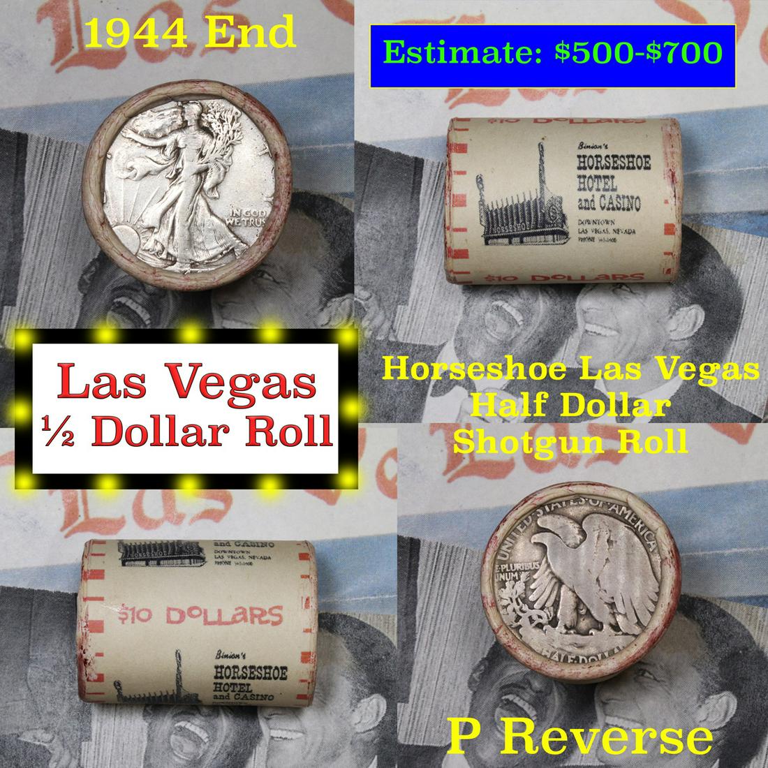 ***Auction Highlight*** Old Casino 50c Roll $10 In: ***Auction Highlight*** Old Casino 50c Roll $10 In Halves "The Horshoe" Hotel/Casino Las Vegas 1944 & 'p' mint Walker Ends. Up for Auction is a Consignment I have been talking about for the last few m