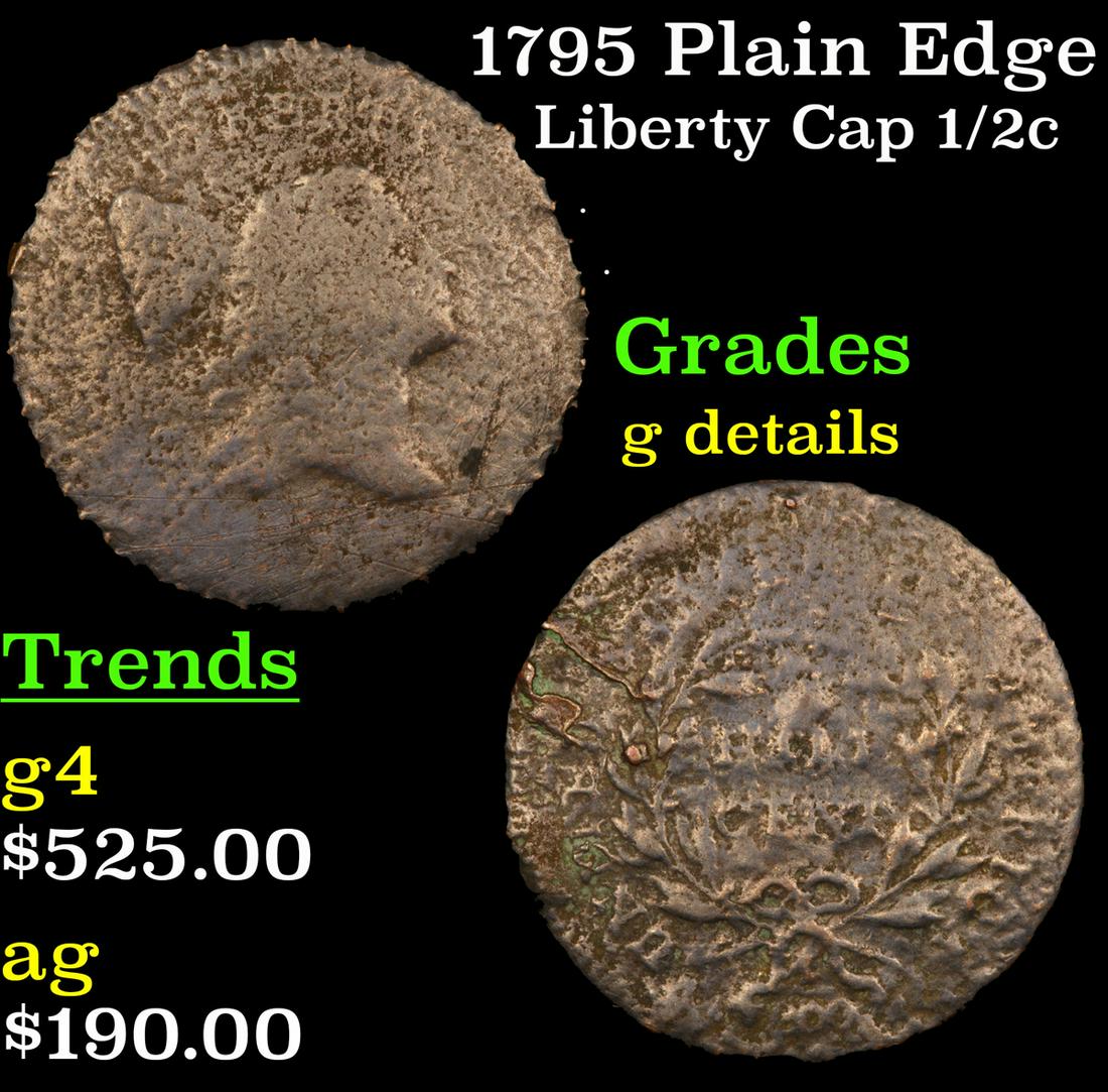 1795 Plain Edge Liberty Cap 1/2c Grades g details (1 of 3)