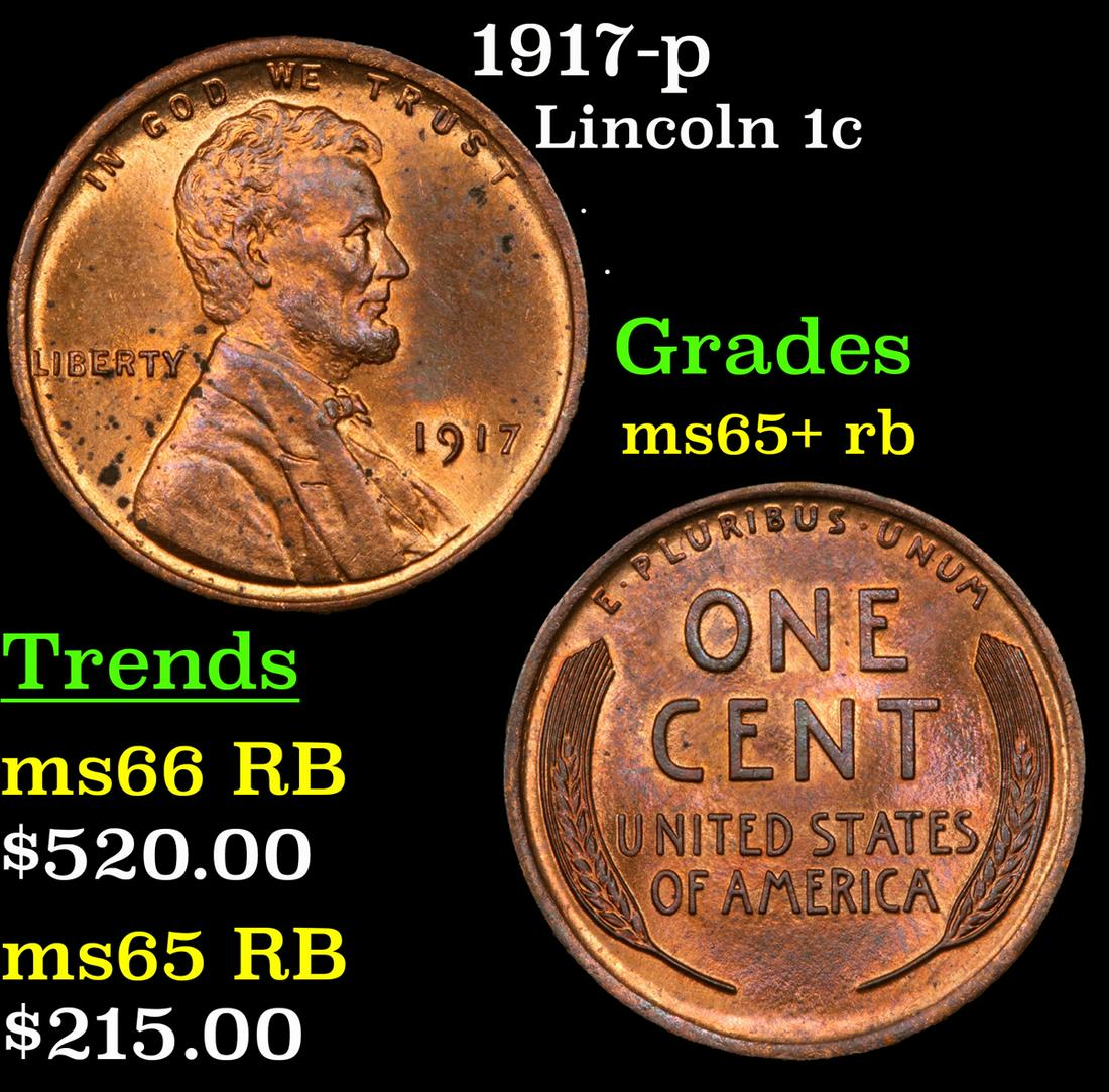 1917-p Lincoln 1c Grades Gem+ Unc RB (1 of 3)
