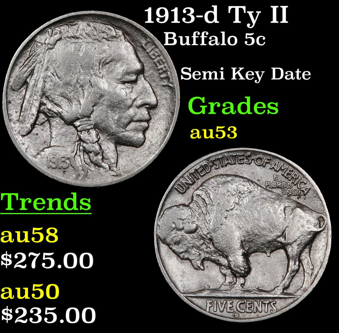 1913-d Ty II Buffalo 5c Grades Select AU (1 of 3)